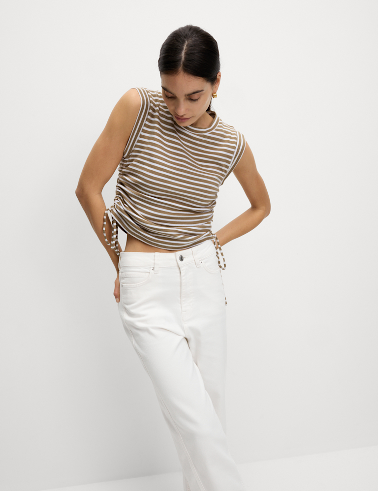 Pure Cotton Striped Drawstring Top