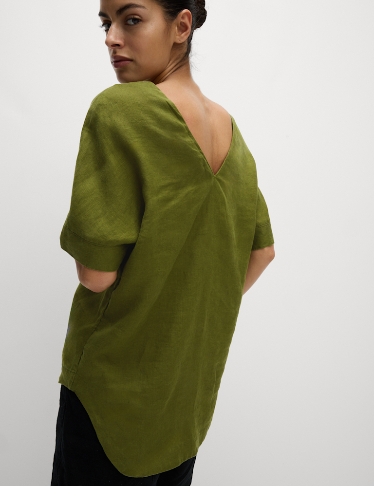 Pure Linen V-Neck Relaxed Popover Blouse