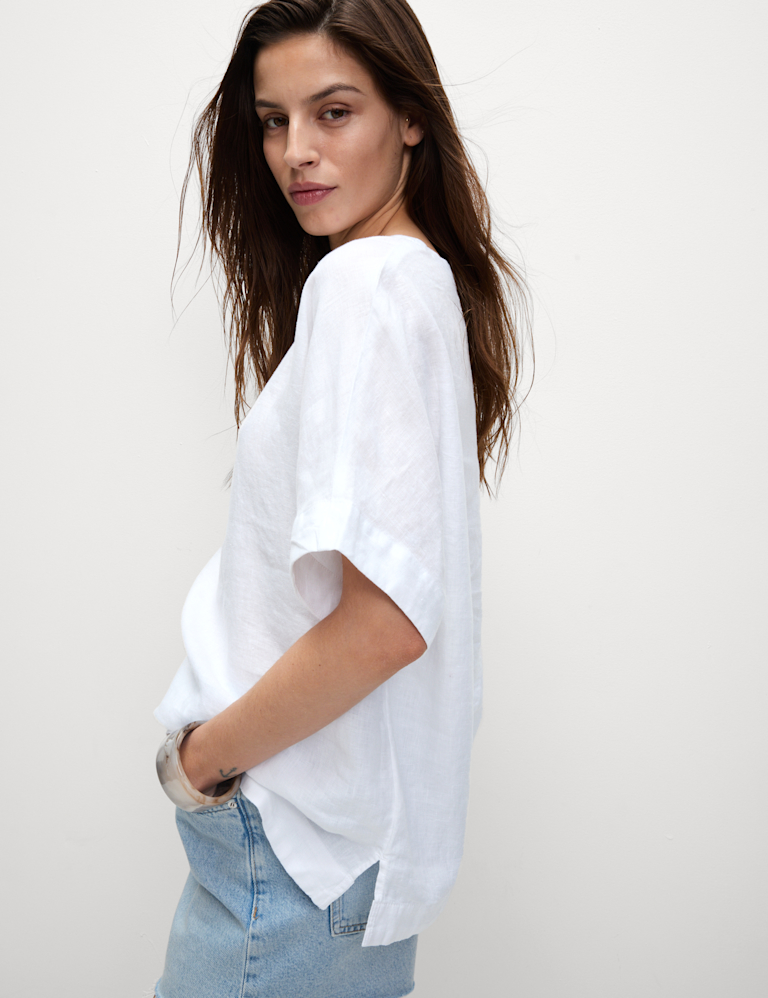 Pure Linen Round Neck Relaxed Blouse - Marks and Spencer