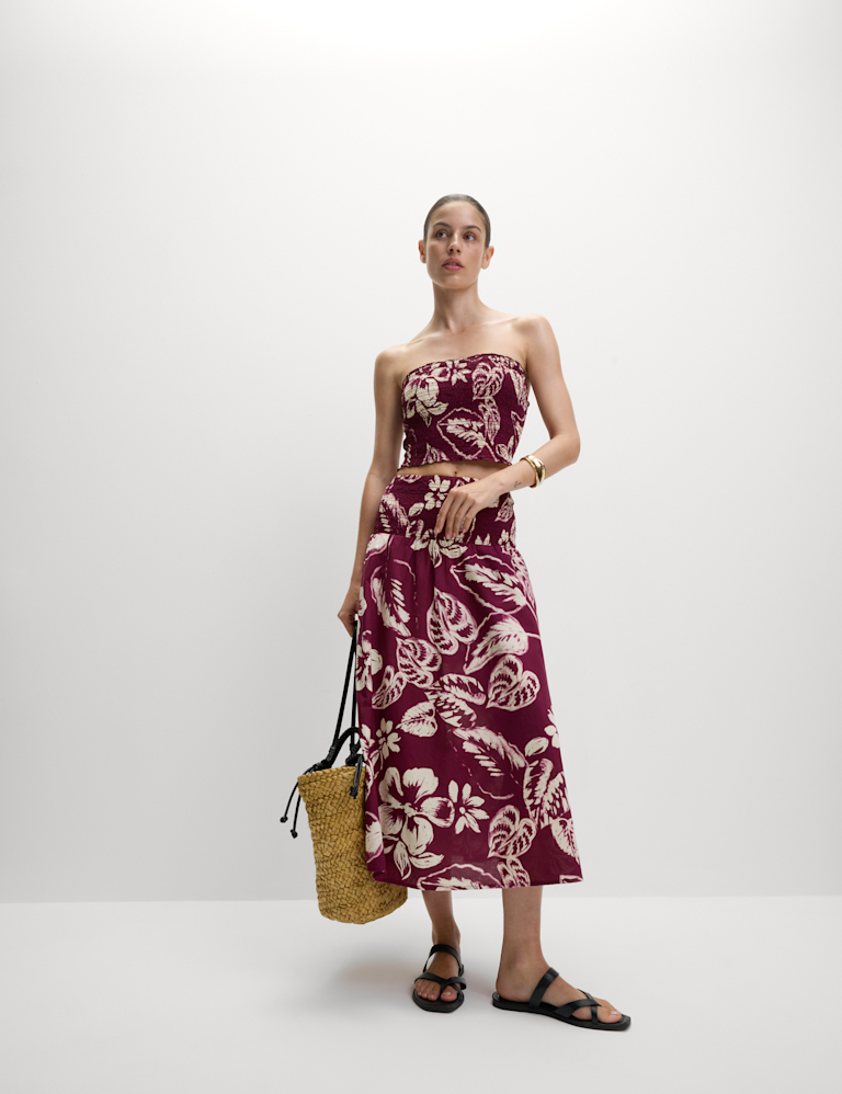 Pure Cotton Printed Shirred Cropped Bandeau Beach Top