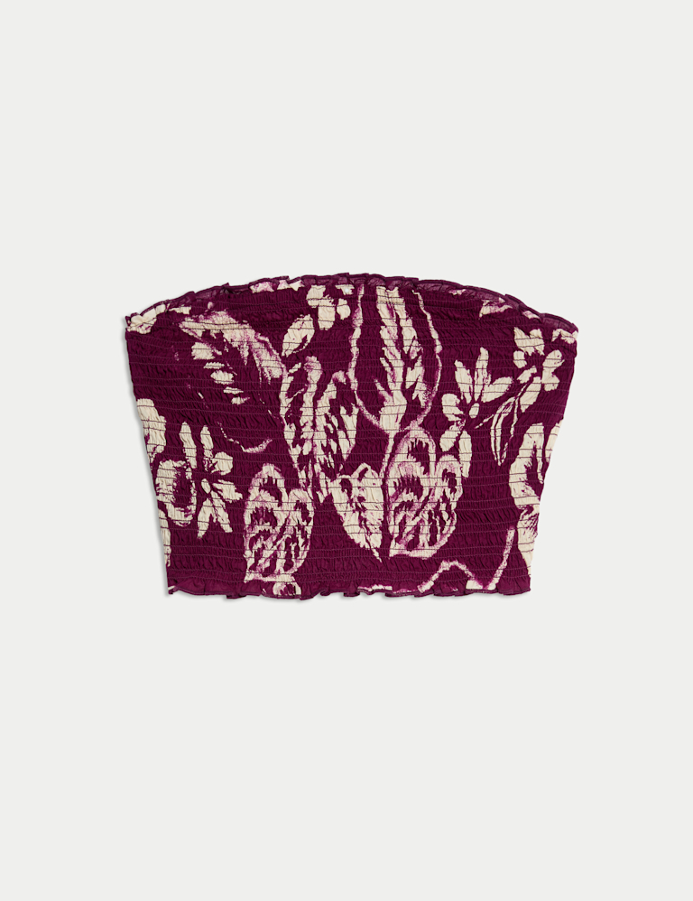 Pure Cotton Printed Shirred Cropped Bandeau Beach Top