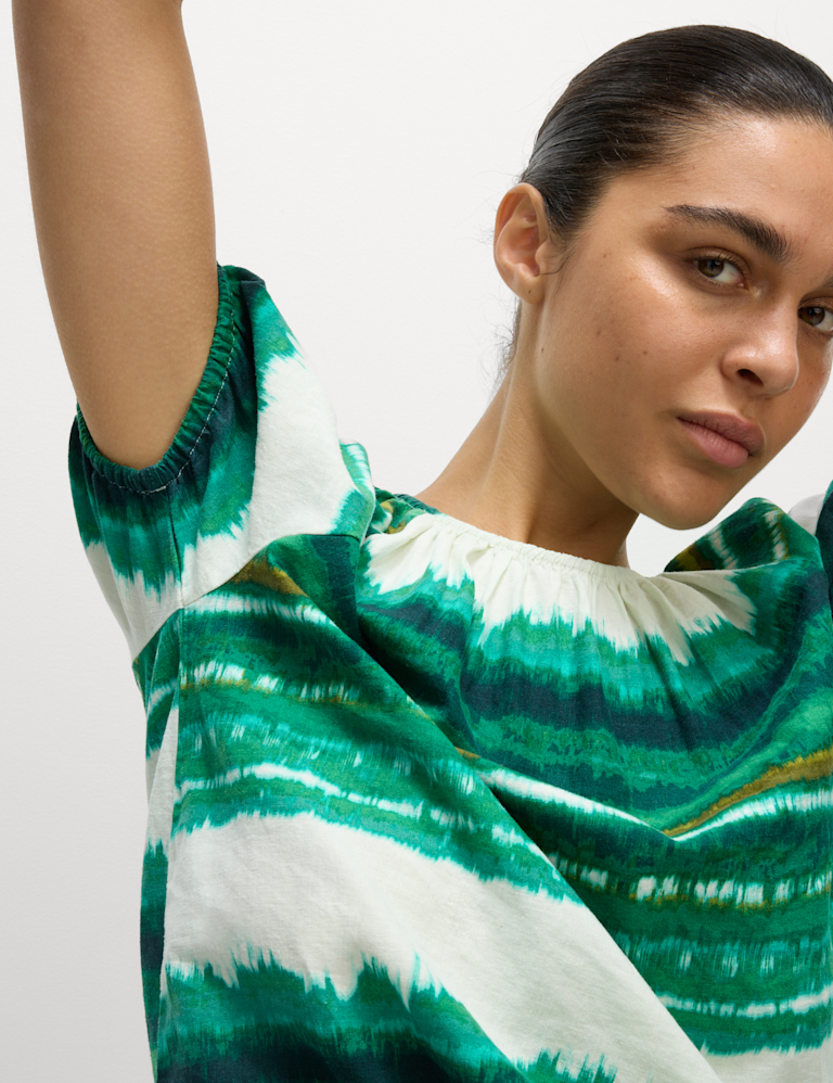 Linen Rich Printed Blouse