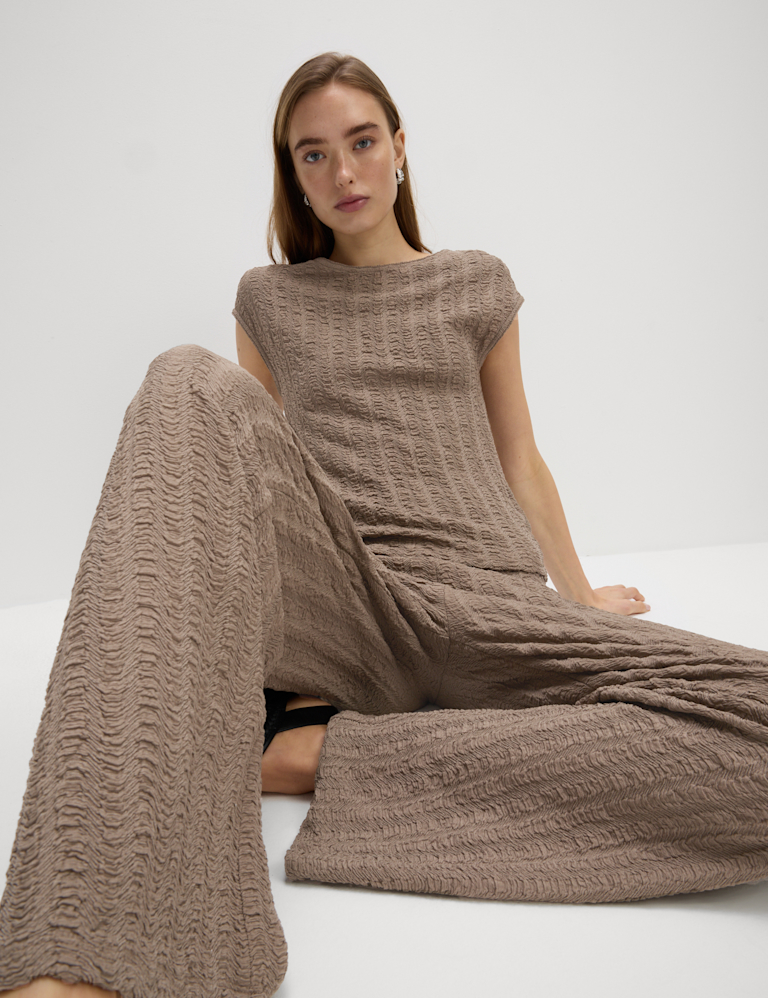 Textured Elasticated Waist Wide Leg Trousers