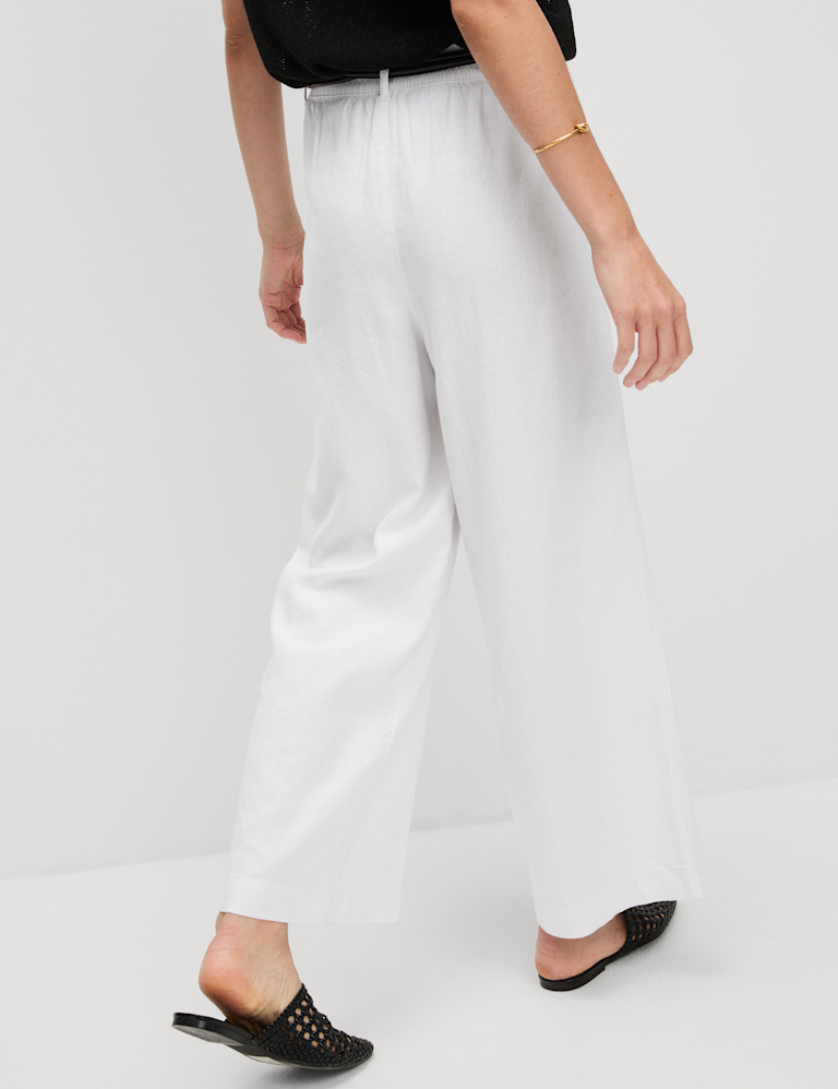 Linen Rich Wide Leg Cropped Trousers