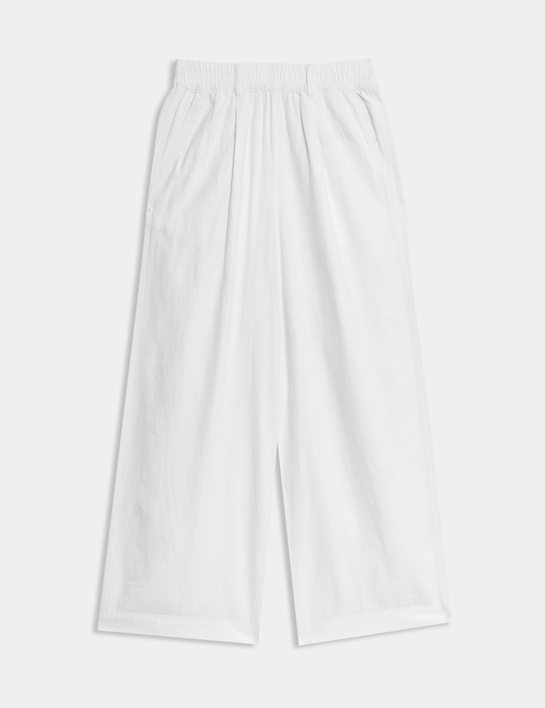 Linen Rich Wide Leg Cropped Trousers