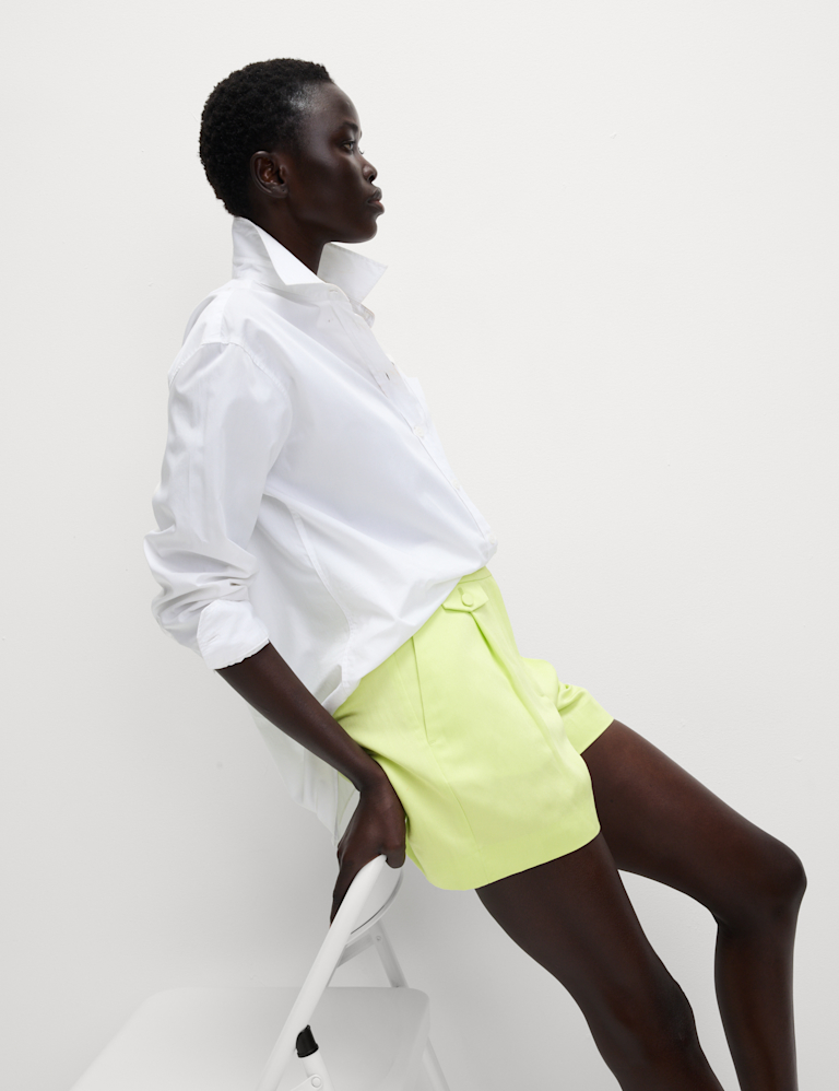 Linen Blend Twill High Waisted Shorts