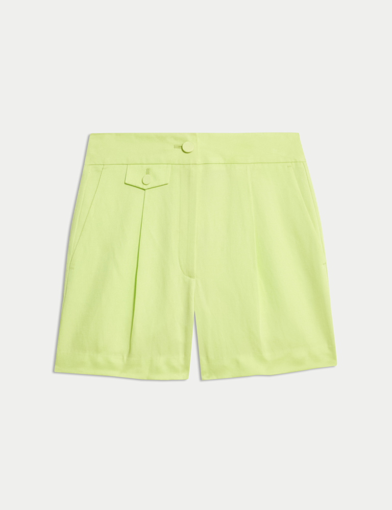 Linen Blend Twill High Waisted Shorts