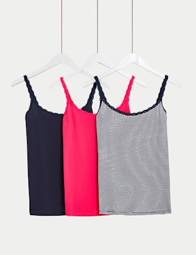 3pk Cotton Rich Lace Trim Vests