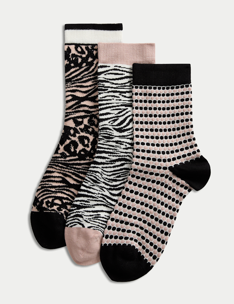 3pk Sparkle Patterned Ankle High Socks