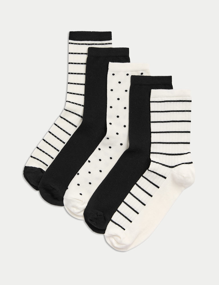 5pk Cotton Rich Monochrome Ankle High Socks