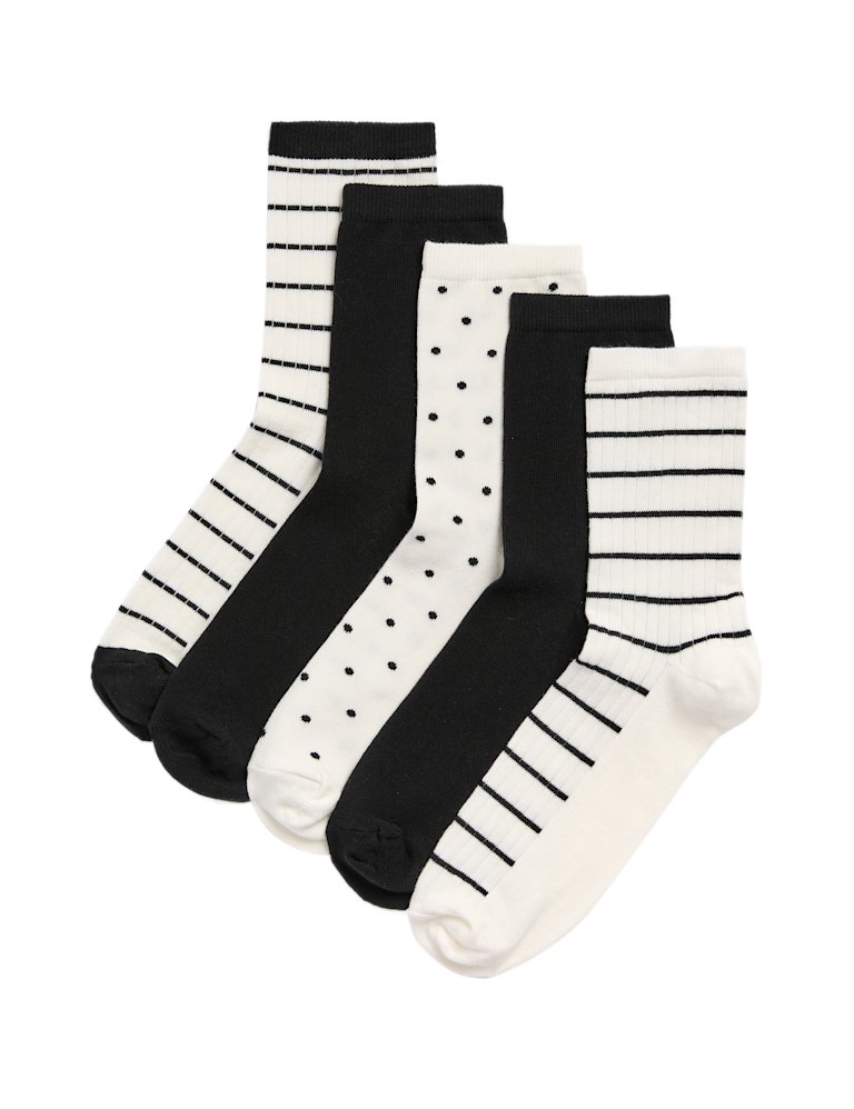 5pk Cotton Rich Monochrome Ankle High Socks