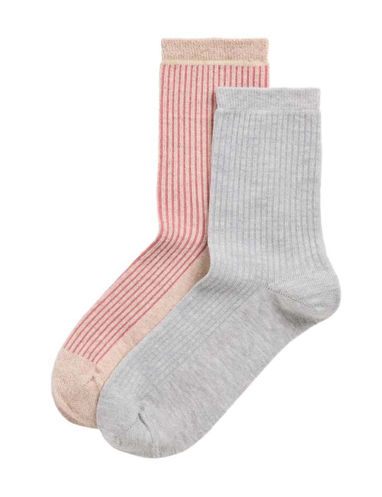 2pk Cotton Blend Ribbed Crew Socks