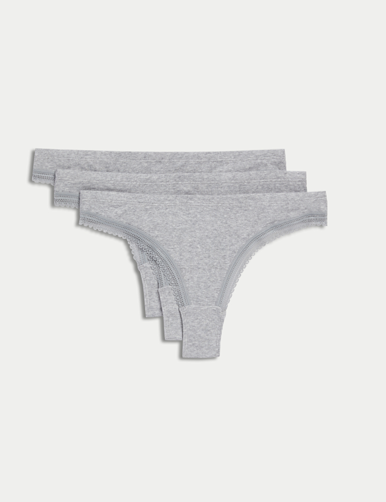 3pk Cotton Rich Ribbed Thongs