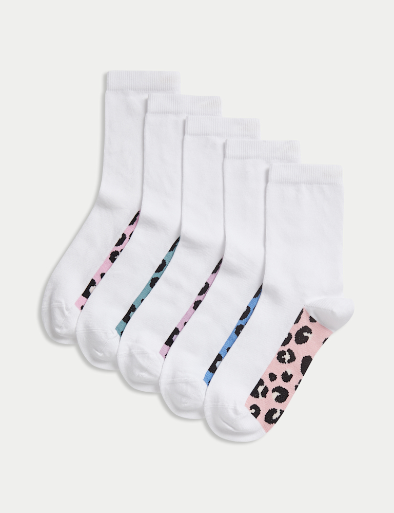 5pk Cotton Rich Leopard Print School Socks (6 Small – 7 Large)