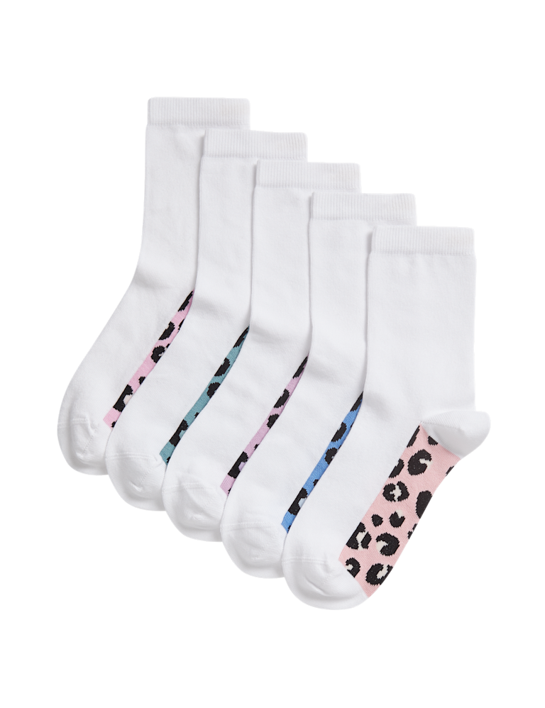 5pk Cotton Rich Leopard Print School Socks (6 Small – 7 Large)