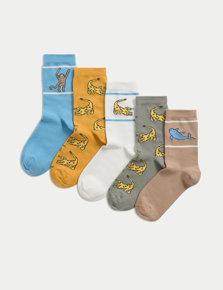 5pk Cotton Rich Animal Socks (6 Small – 7 Large)