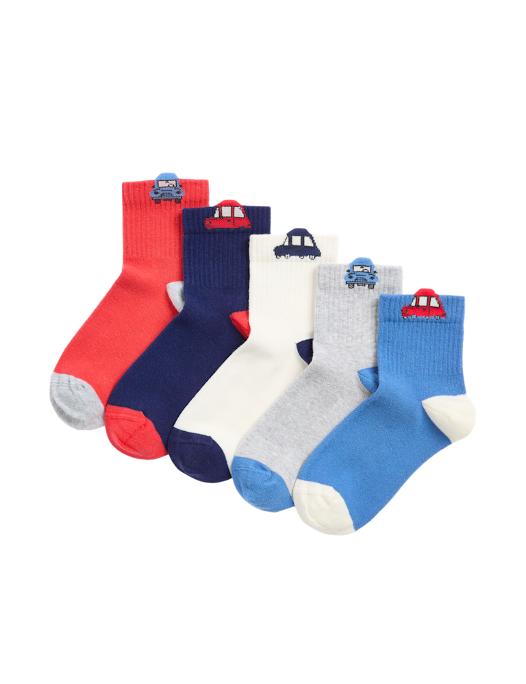 5pk Cotton Rich Car Ribbed Socks (6 Small – 7 Large)