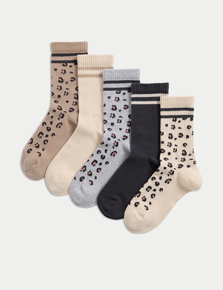 5pk Cotton Rich Leopard Print Socks (6 Small – 7 Large)