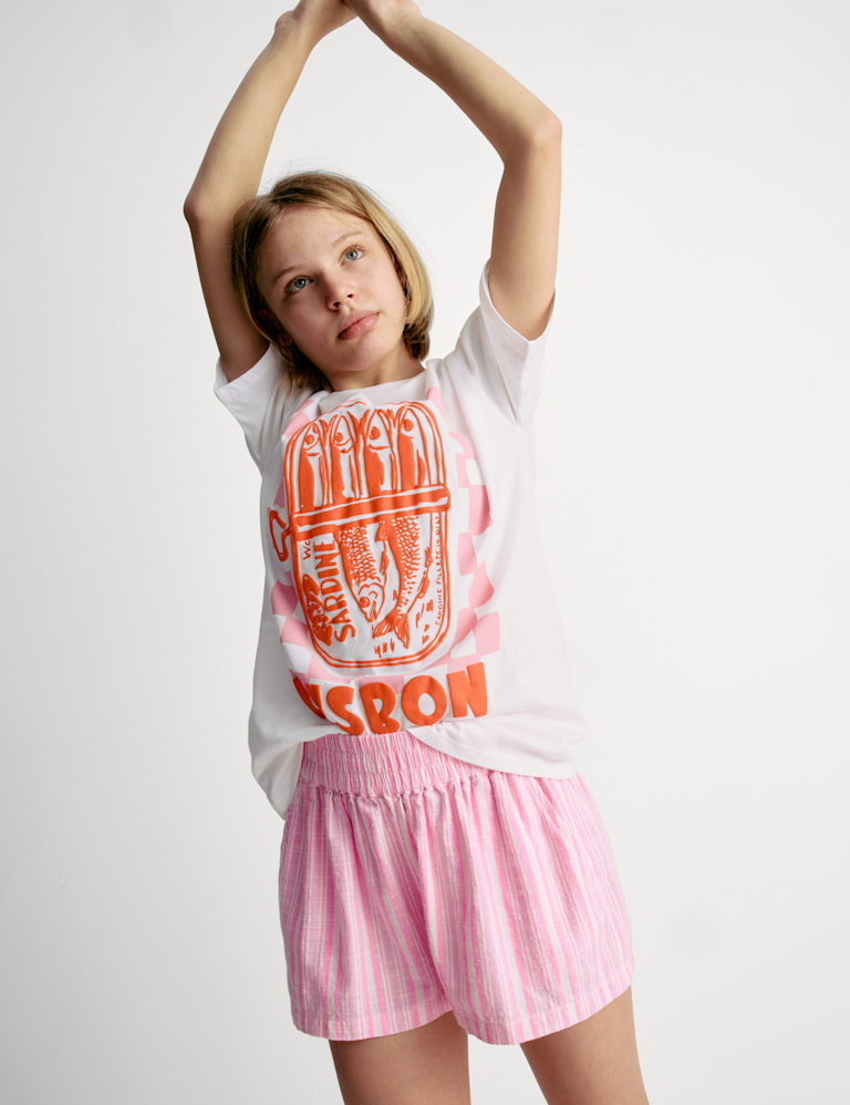 Pure Cotton Striped Shorts (6-16 Yrs)