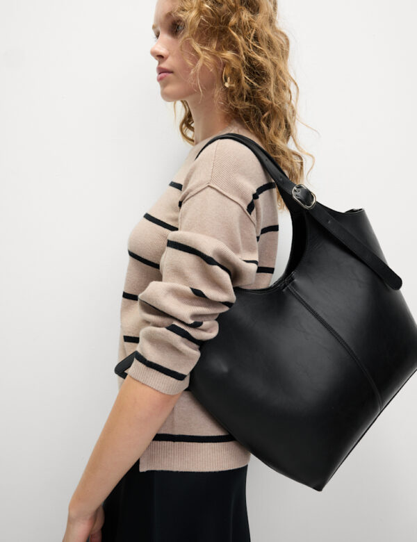 Faux Leather Shoulder Tote Bag