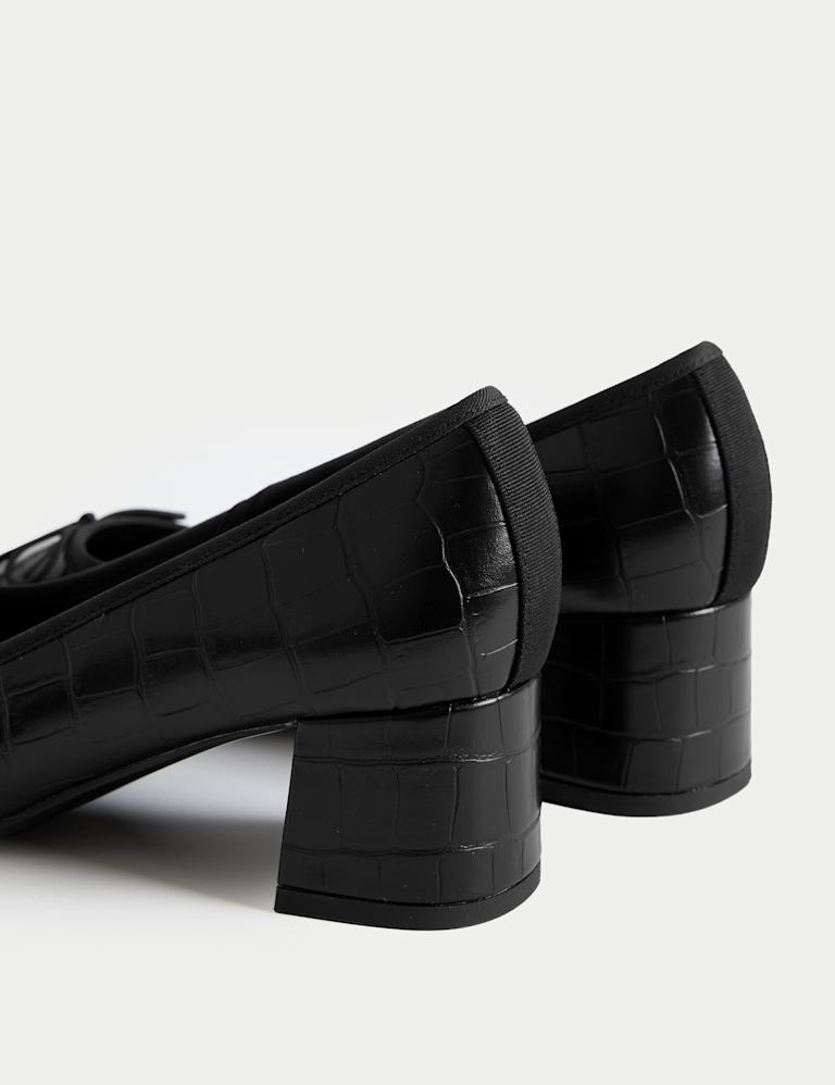 Leather Croc Block Heel Court Shoes