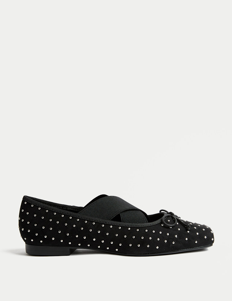Satin Studded Flat Ballet Pumps