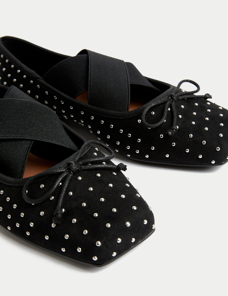 Satin Studded Flat Ballet Pumps