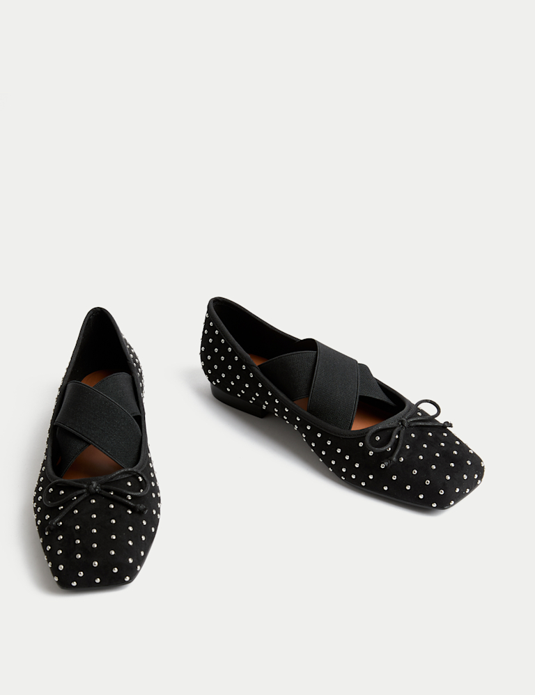 Satin Studded Flat Ballet Pumps