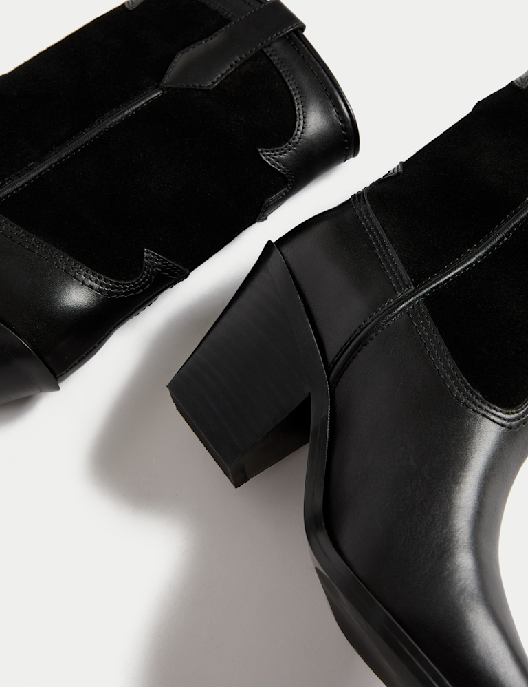 Leather Cowboy Block Heel Ankle Boots