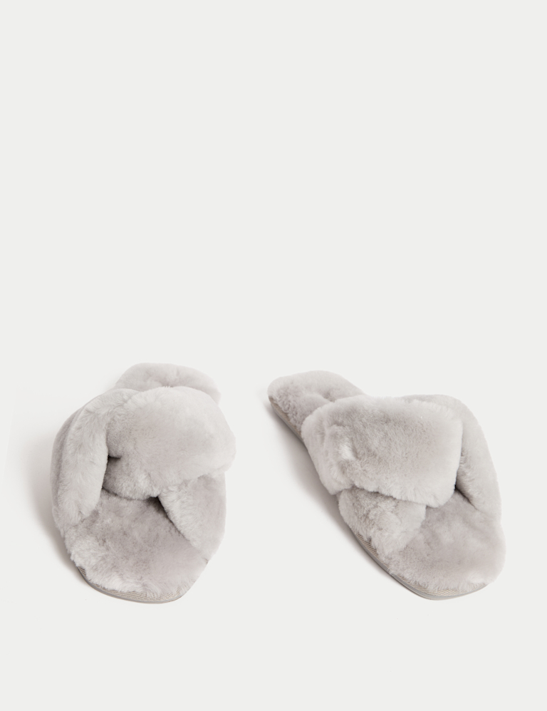 Shearling Knotted Open Toe Slider Slippers
