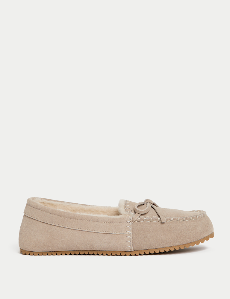 Suede Stitch Detail Moccasin Slippers