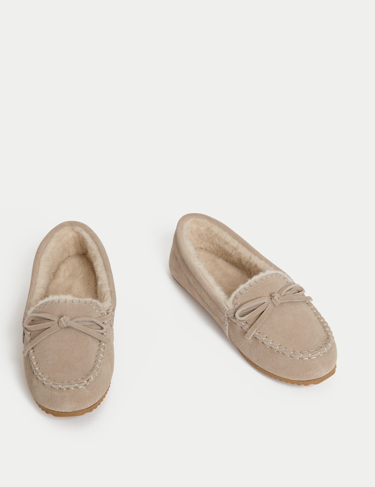 Suede Stitch Detail Moccasin Slippers