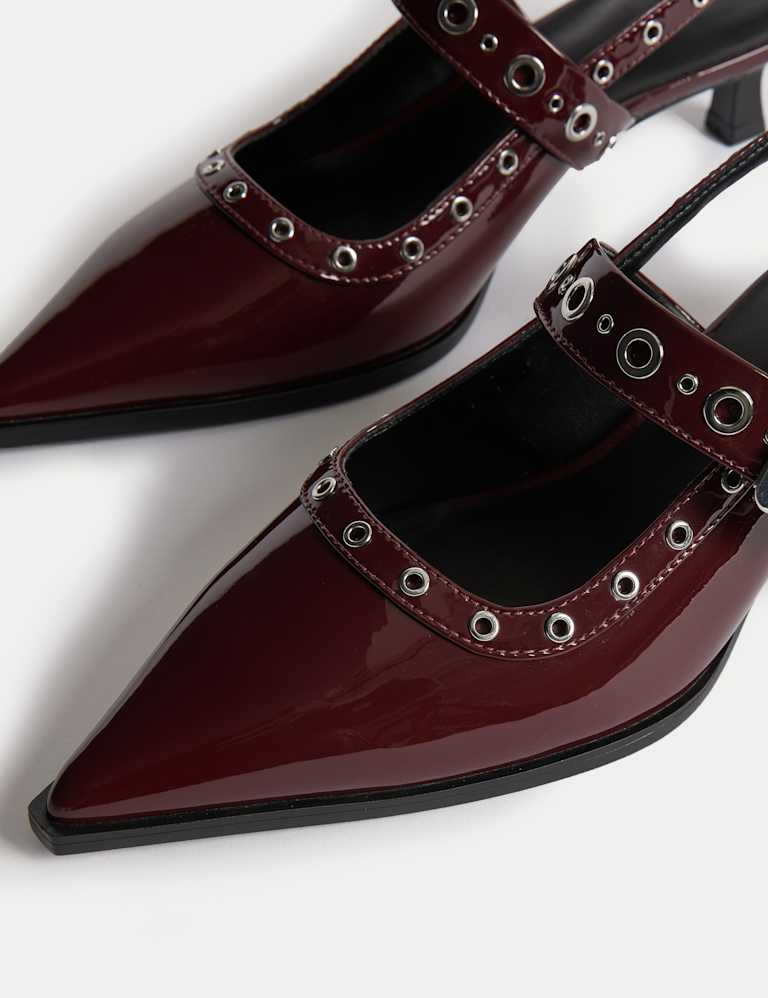 Patent Strappy Kitten Heel Slingback Shoes