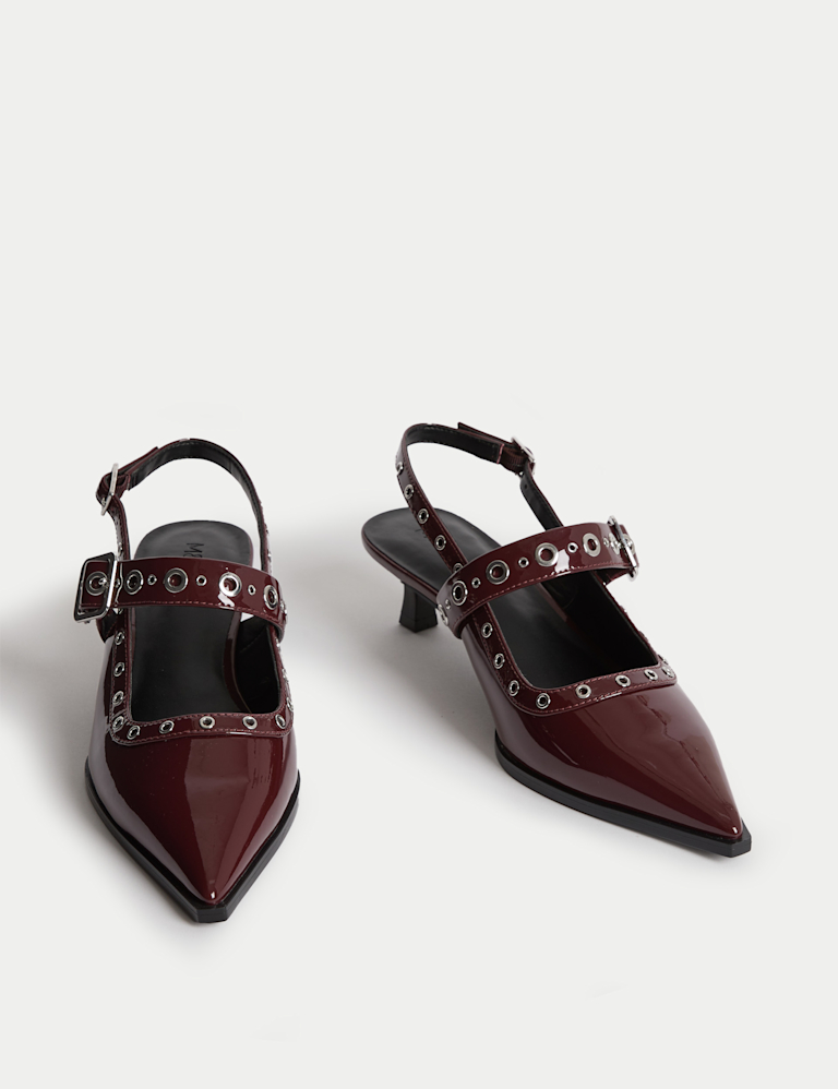 Patent Strappy Kitten Heel Slingback Shoes