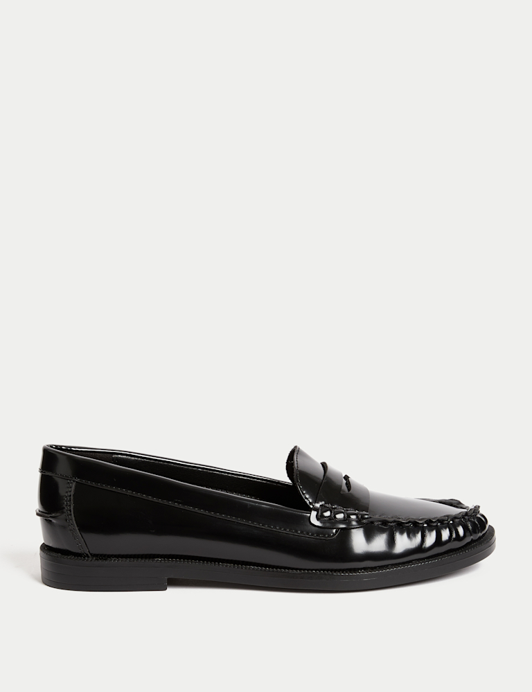 Wide Fit Patent Flat Penny Loafers