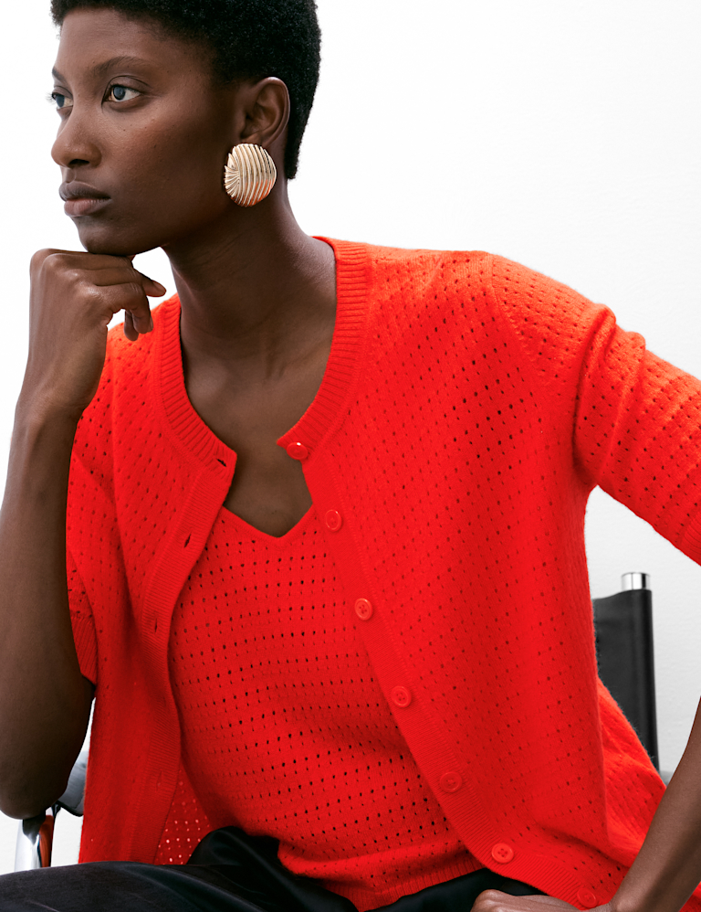 Merino Wool Rich Button Through Relaxed Cardigan with Cashmere