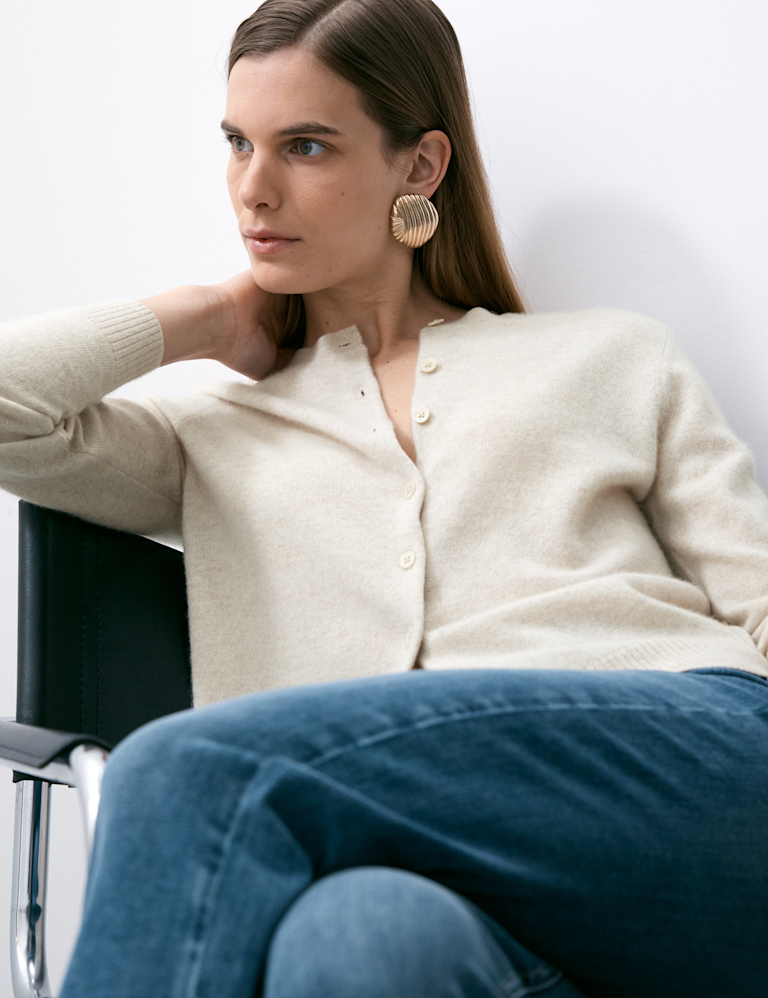 Pure Cashmere Crew Neck Relaxed Cardigan