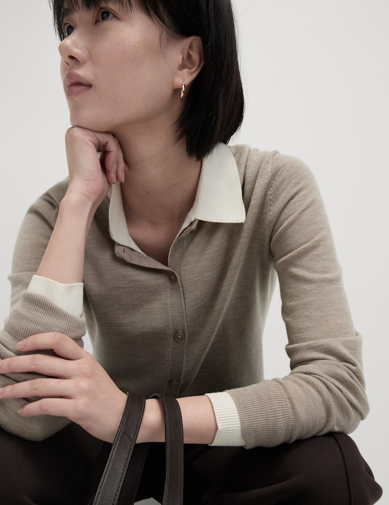 Pure Merino Wool Crew Neck Cardigan