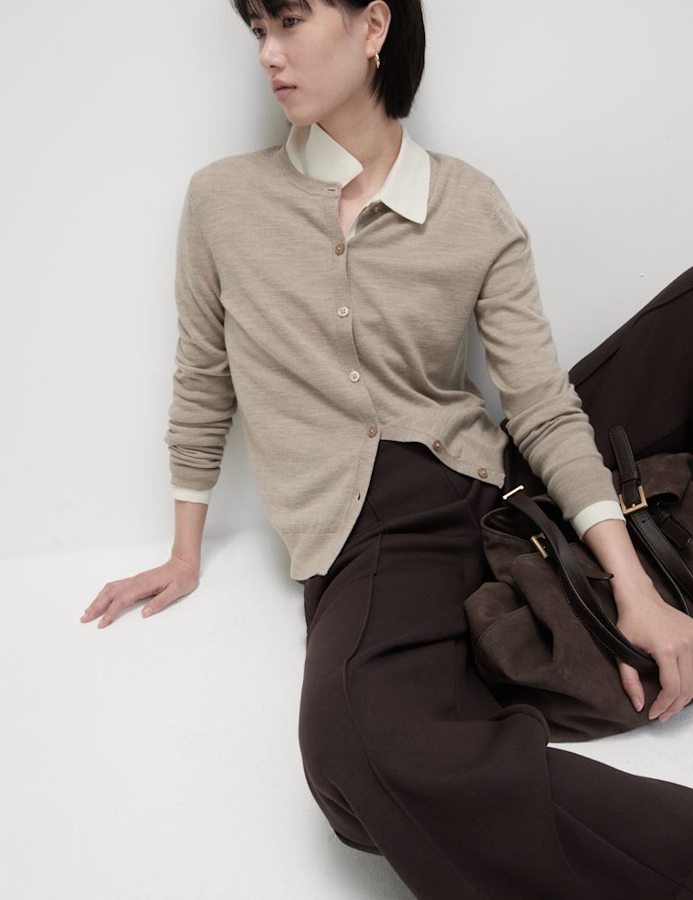 Pure Merino Wool Crew Neck Cardigan