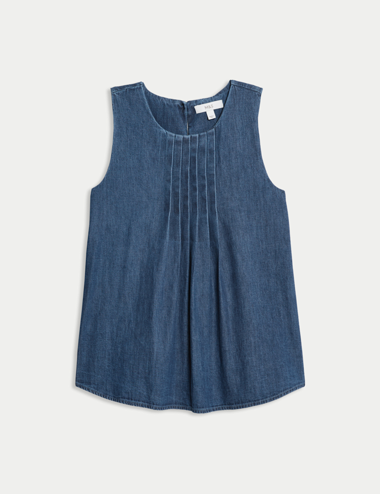Pure Cotton Denim Pintuck Cami