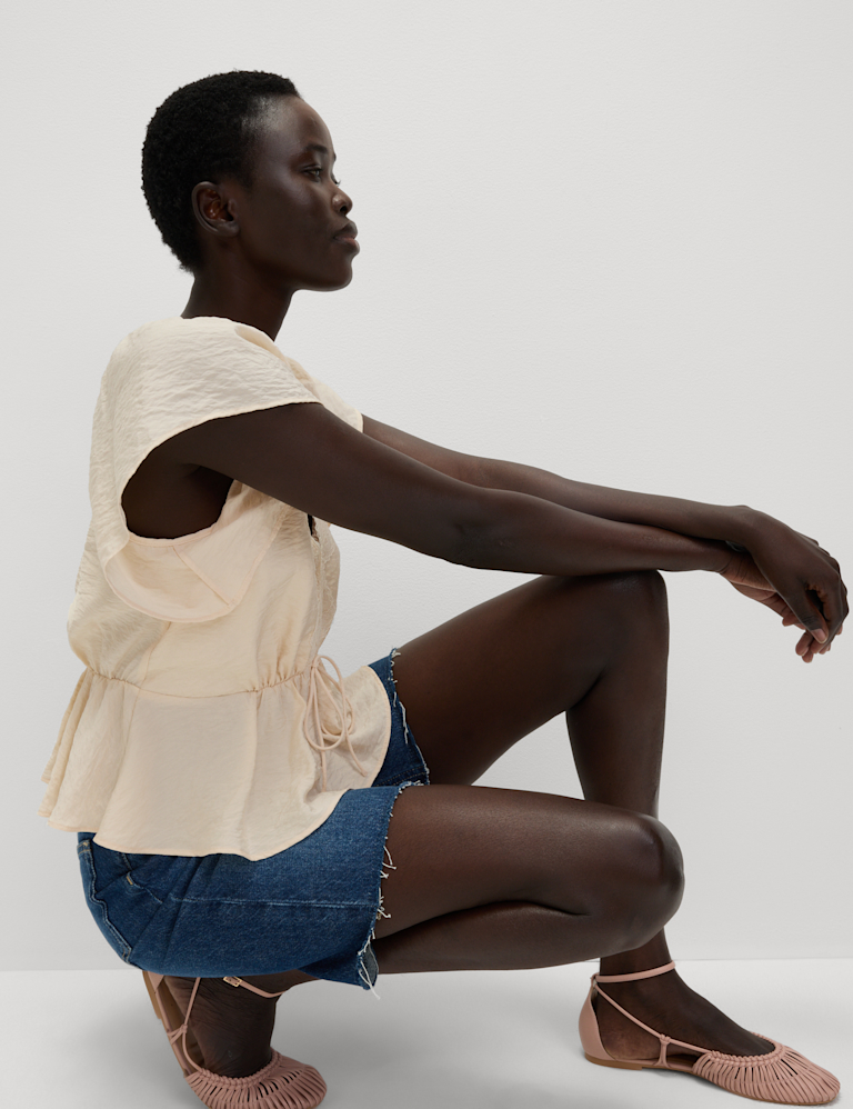 Lace V-Neck Ruffle Angel Sleeve Blouse