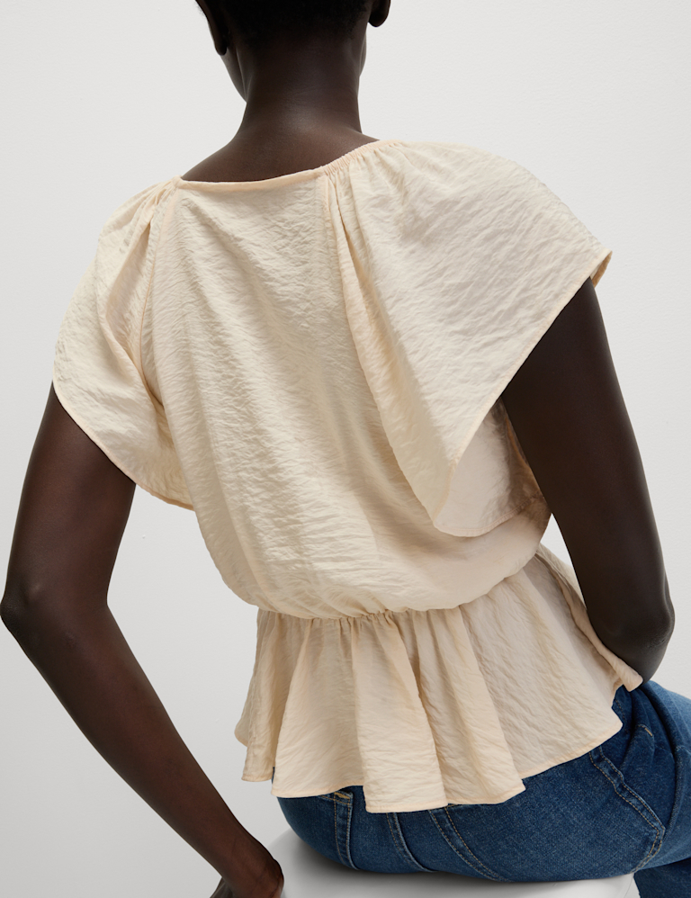 Lace V-Neck Ruffle Angel Sleeve Blouse