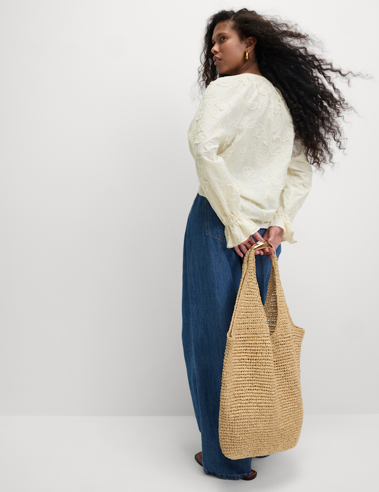 Pure Cotton Appliqué Tie Neck Blouse