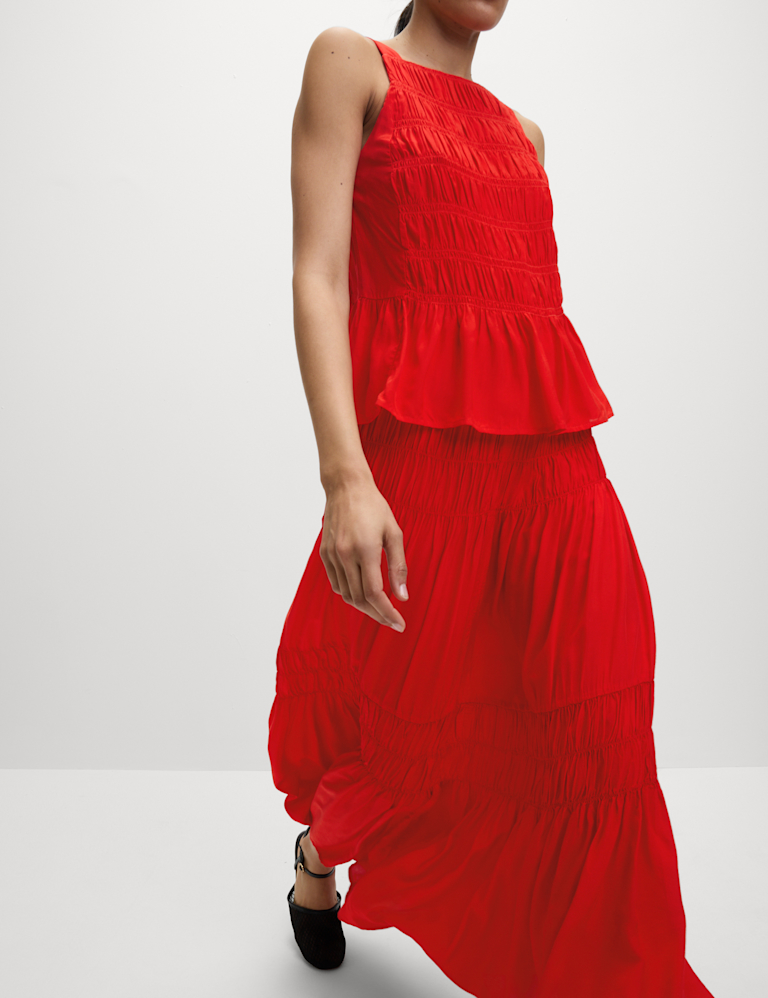 Shirred Midaxi Tiered Skirt