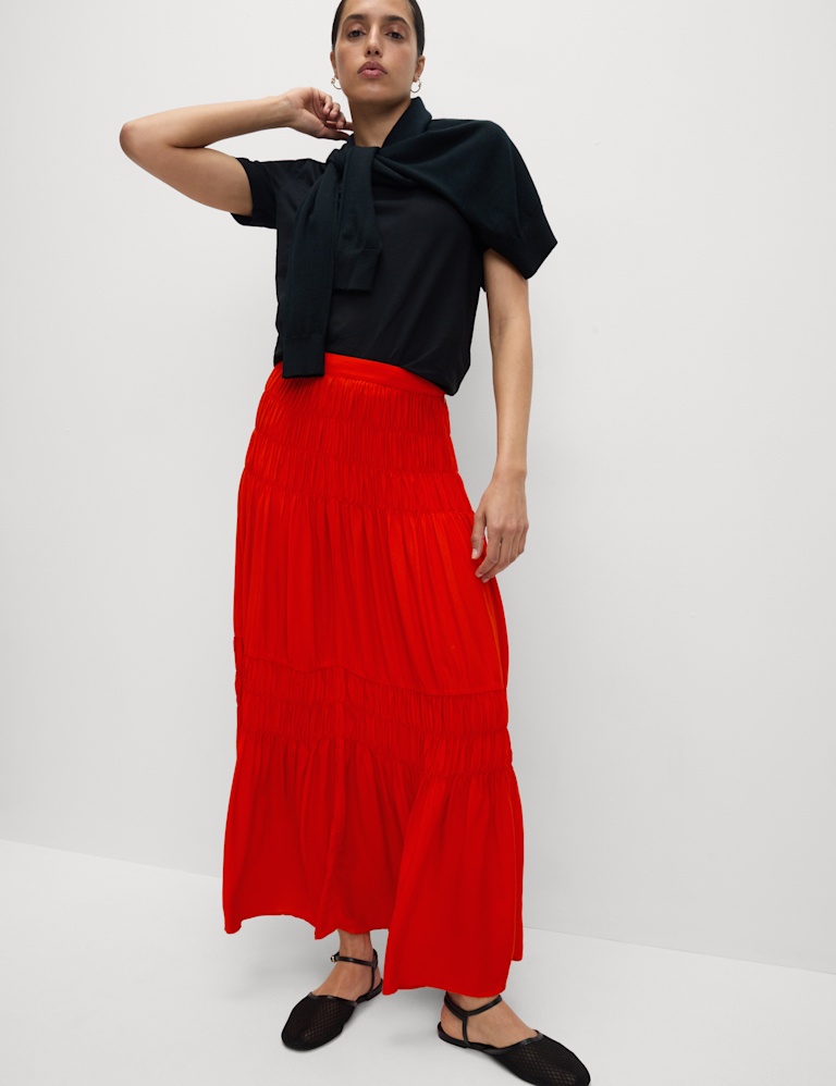 Shirred Midaxi Tiered Skirt