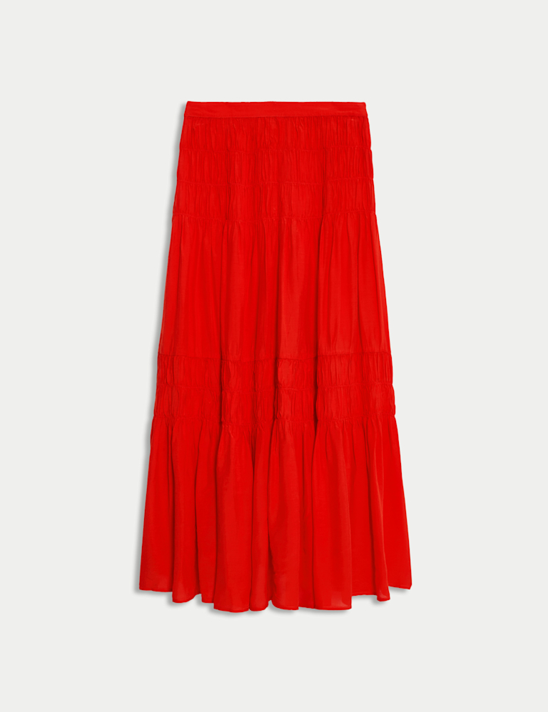 Shirred Midaxi Tiered Skirt