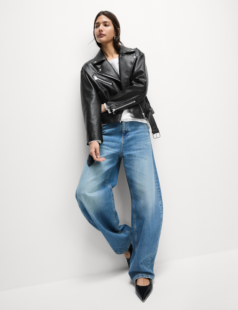 Faux Leather Textured Biker Jacket