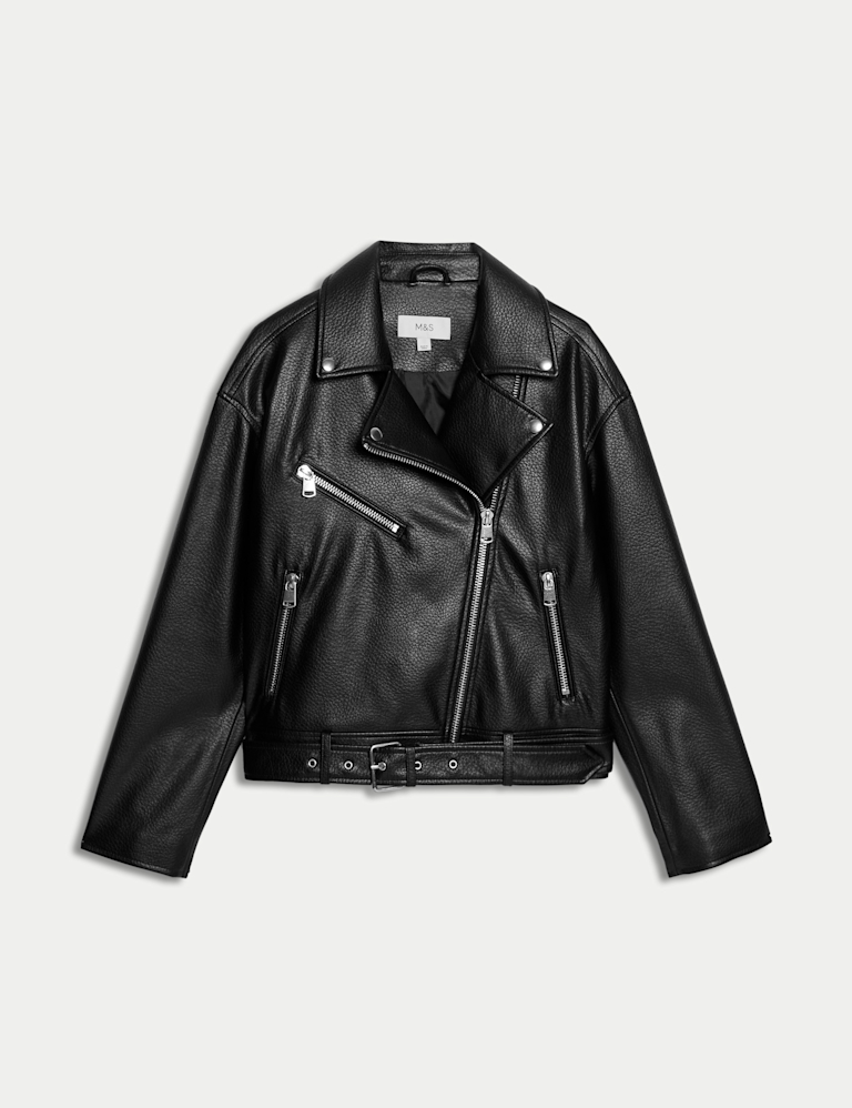Faux Leather Textured Biker Jacket
