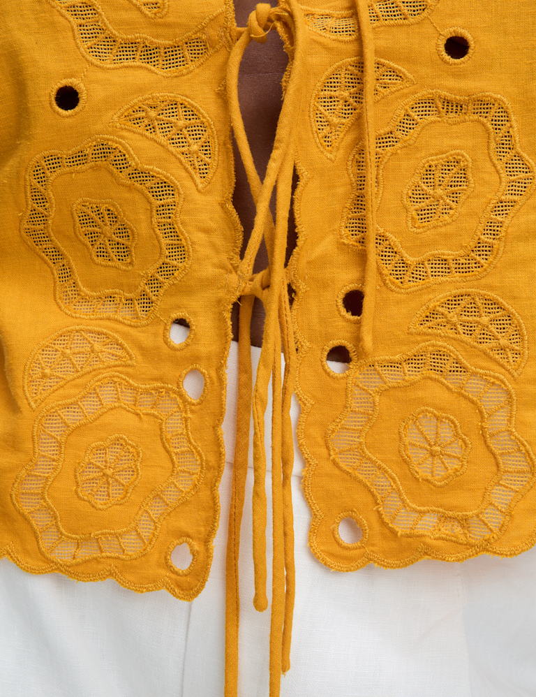 Linen Rich Cutwork Detail Top