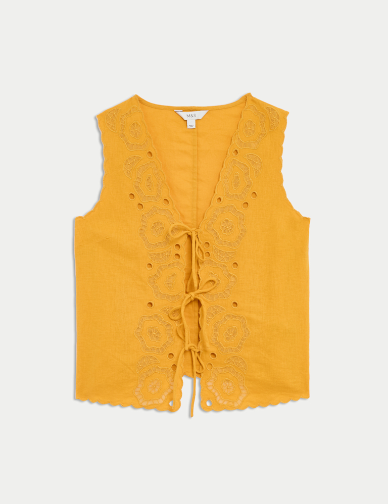 Linen Rich Cutwork Detail Top
